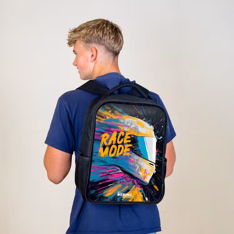 Kids backpack - Black - Racing helmet - Paint splashes - Brush strokes - Racing fashion — 5