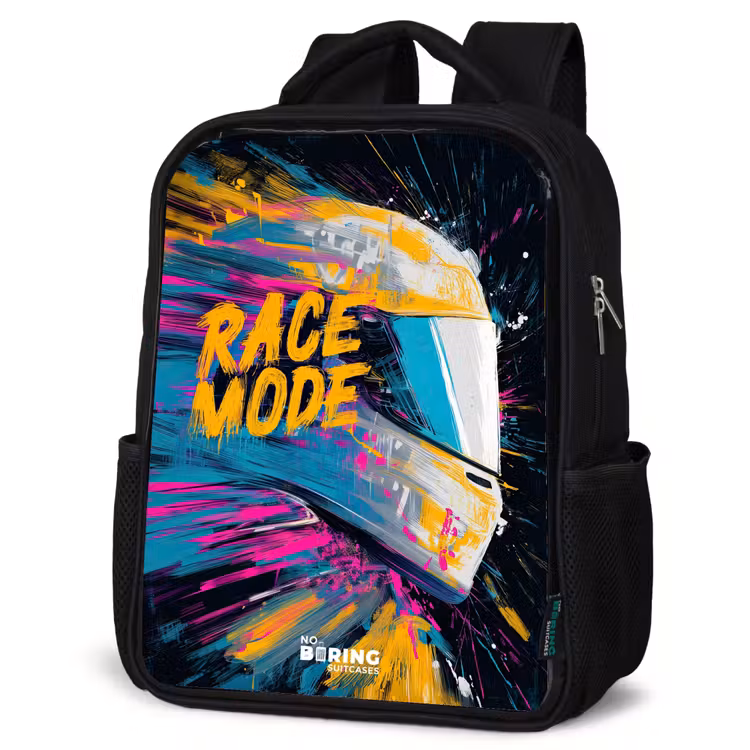 Kids backpack - Black - Racing helmet - Paint splashes - Brush strokes - Racing fashion — 6