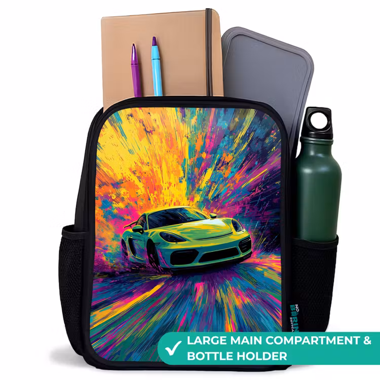 Kids backpack - Black - Sports car - Explosion - Colorful - Paint stripes — 10