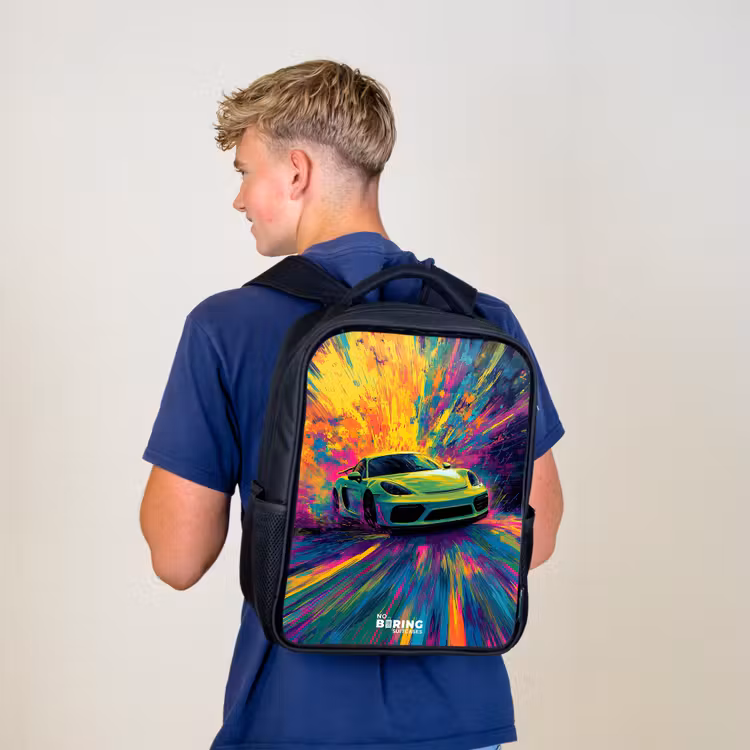 Kids backpack - Black - Sports car - Explosion - Colorful - Paint stripes — 5