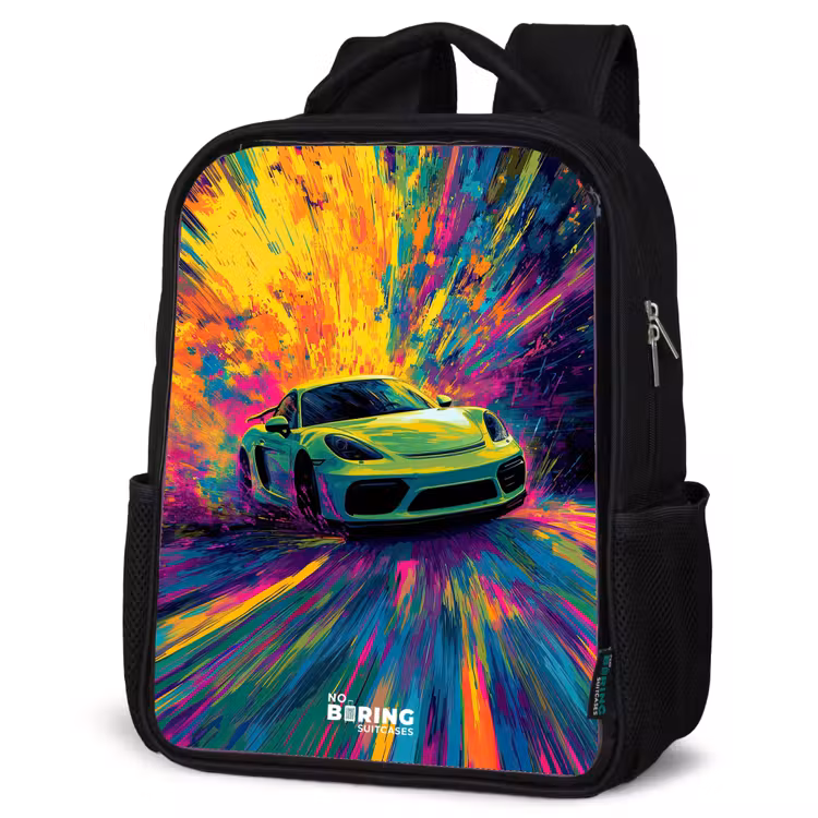 Kids backpack - Black - Sports car - Explosion - Colorful - Paint stripes — 6