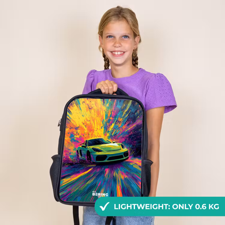 Kids backpack - Black - Sports car - Explosion - Colorful - Paint stripes — 9
