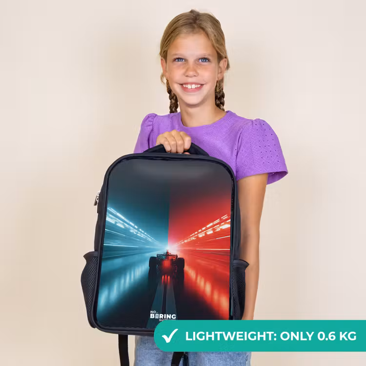 Kids backpack - Black - Track - Race car - Neon - Red — 9