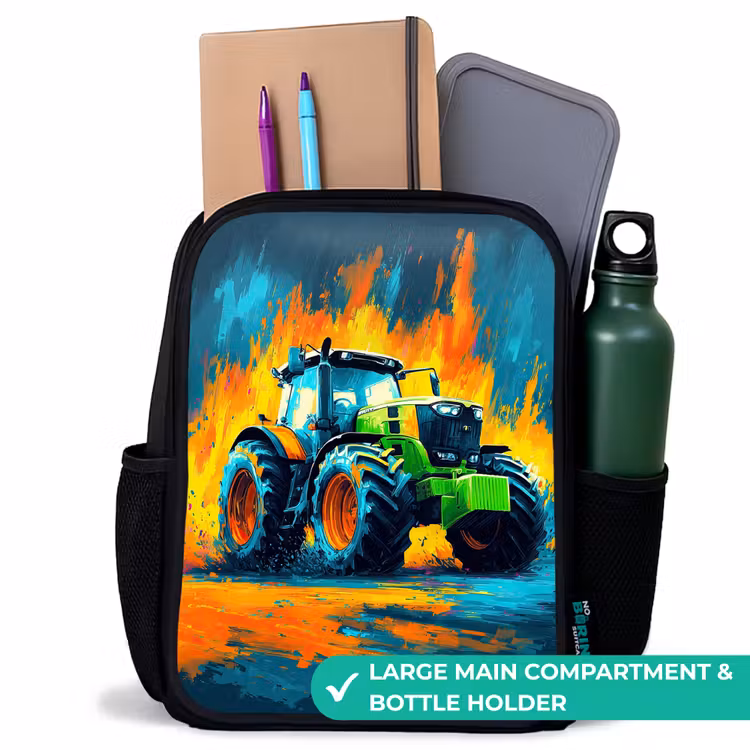 Kids backpack - Black - Tractor - Green - Abstract - Brush strokes — 10