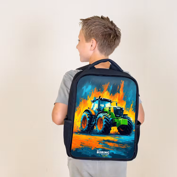 Kids backpack - Black - Tractor - Green - Abstract - Brush strokes — 2