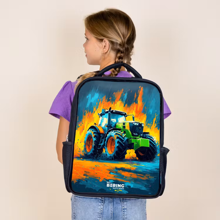 Kids backpack - Black - Tractor - Green - Abstract - Brush strokes — 4