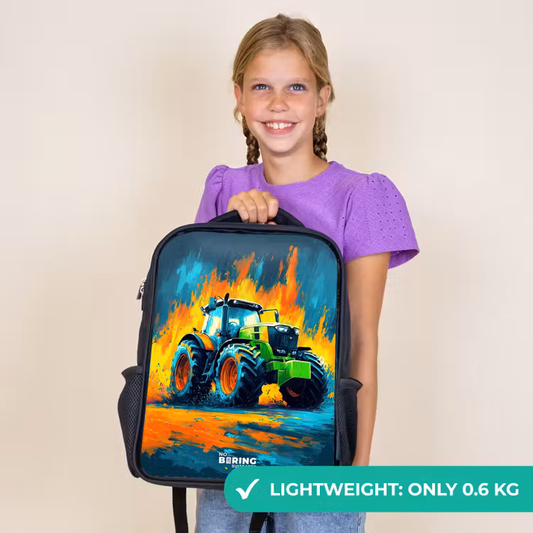 Kids backpack - Black - Tractor - Green - Abstract - Brush strokes — 9
