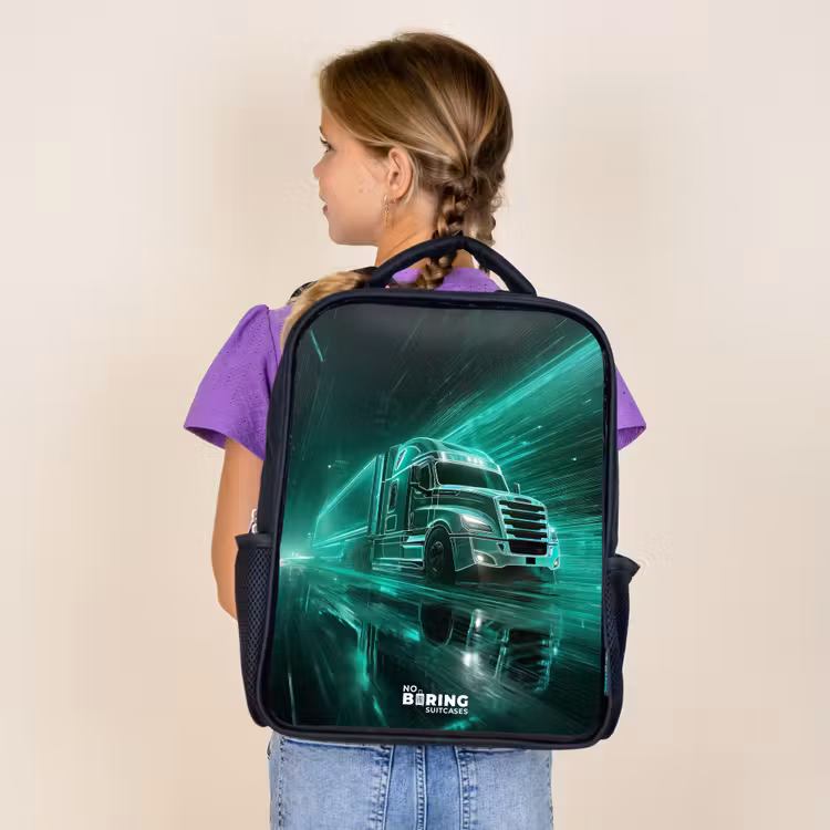 Kids backpack - Black - Truck - Neon - Green - City — 4