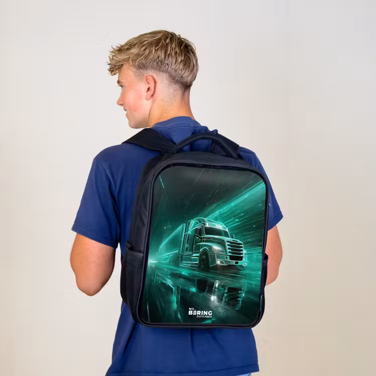 Kids backpack - Black - Truck - Neon - Green - City — 5