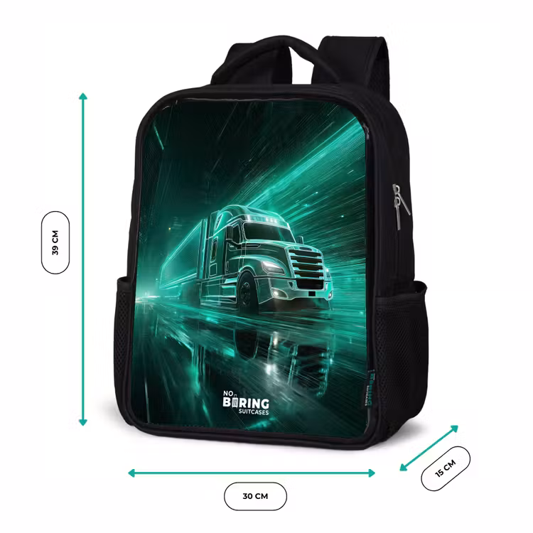 Kids backpack - Black - Truck - Neon - Green - City — 8