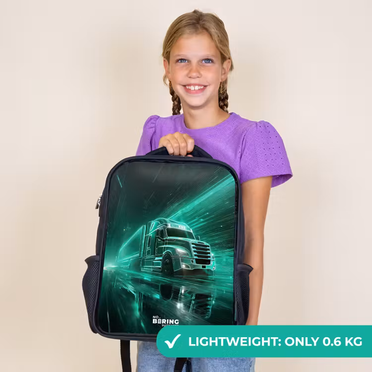 Kids backpack - Black - Truck - Neon - Green - City — 9