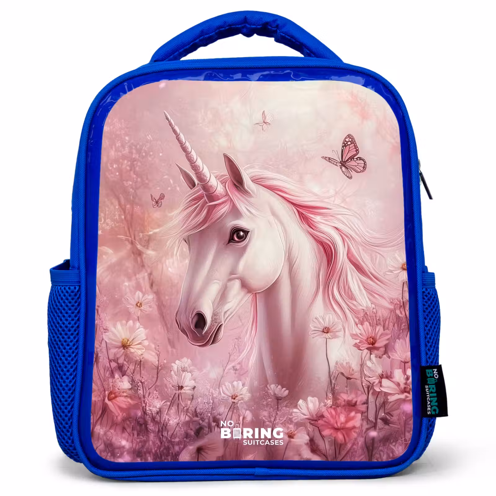 Kids backpack with name - Blue - Unicorn - Pink - Butterflies - Flowers — 1