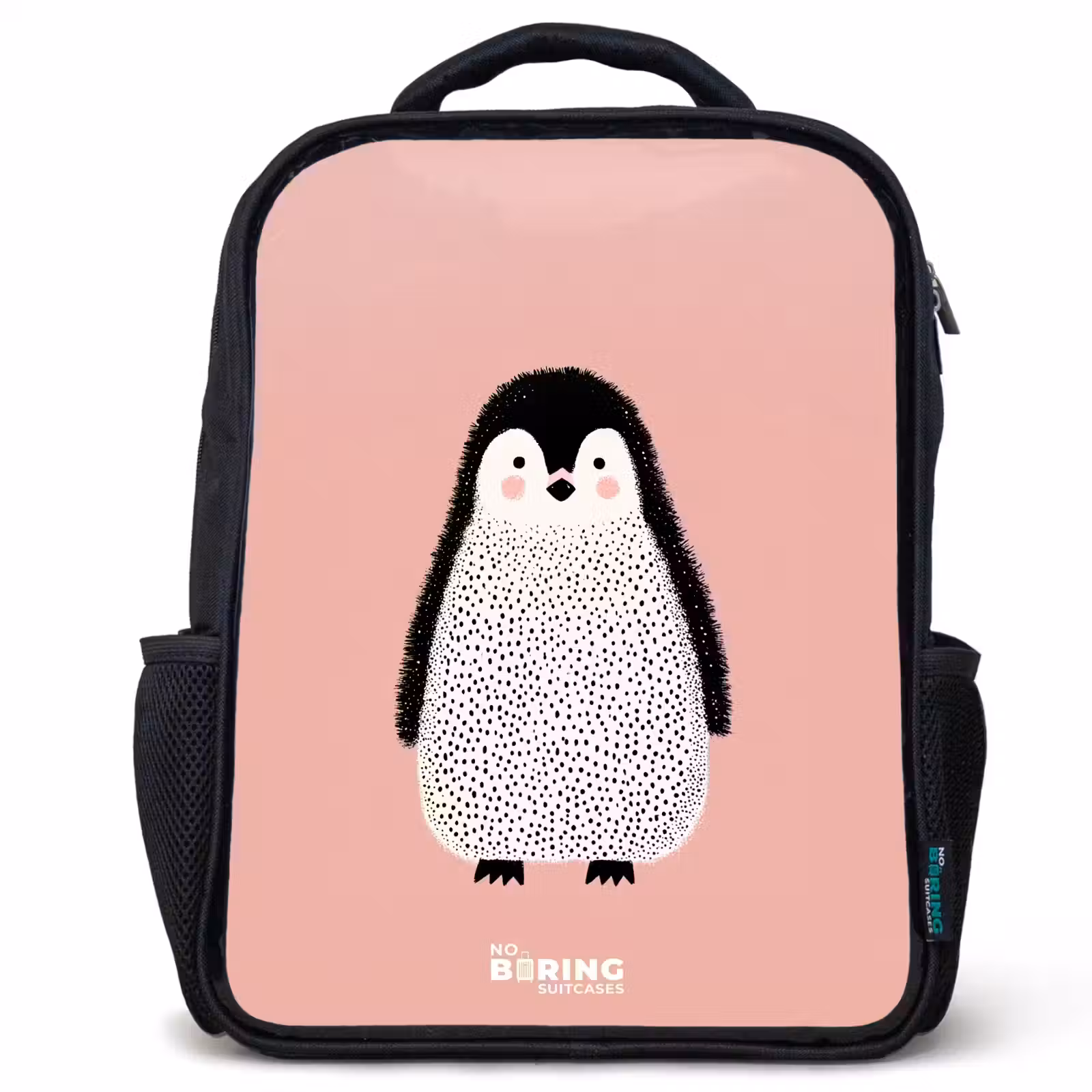 Kids backpack - Black - Penguin - Dots - Pink - Minimalist — 1