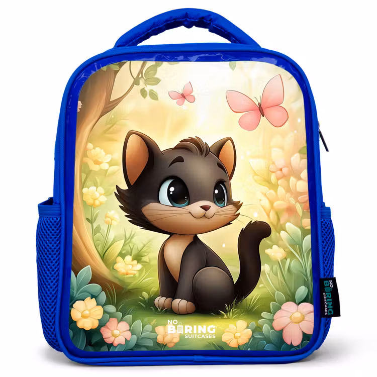 Kids backpack - Blue - Cat - Butterfly - Flowers — 1