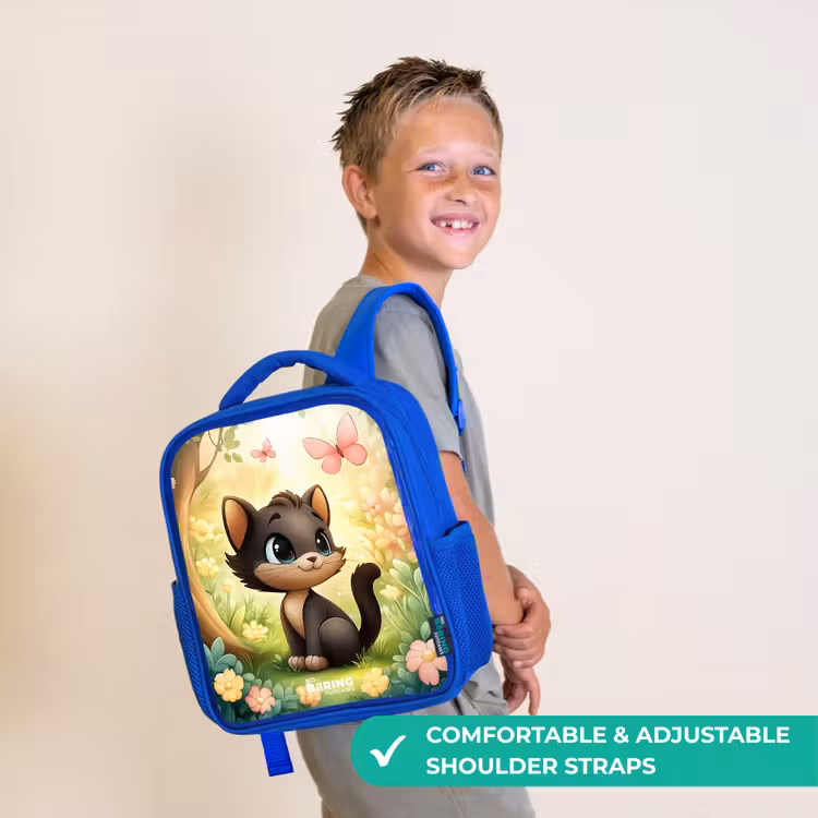 Kids backpack - Blue - Cat - Butterfly - Flowers — 4