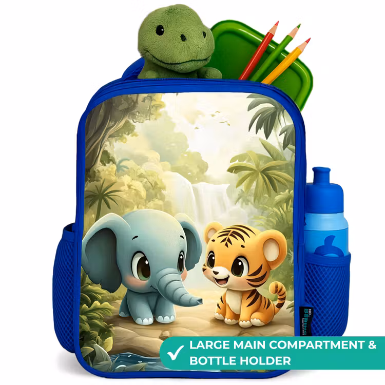 Kids backpack - Blue - Elephant - Tiger - Forest - Jungle — 5