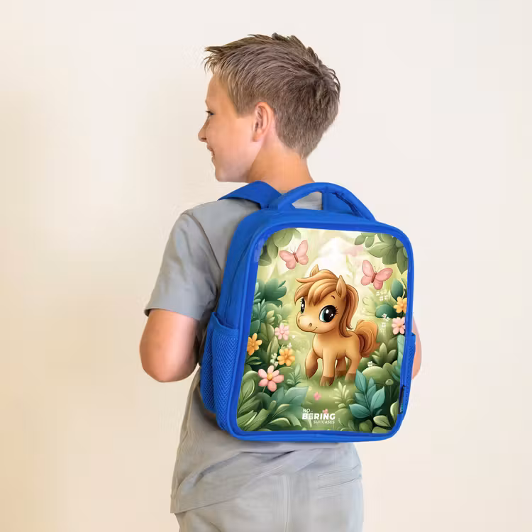 Kids backpack - Blue - Horse - Flowers - Butterflies — 2