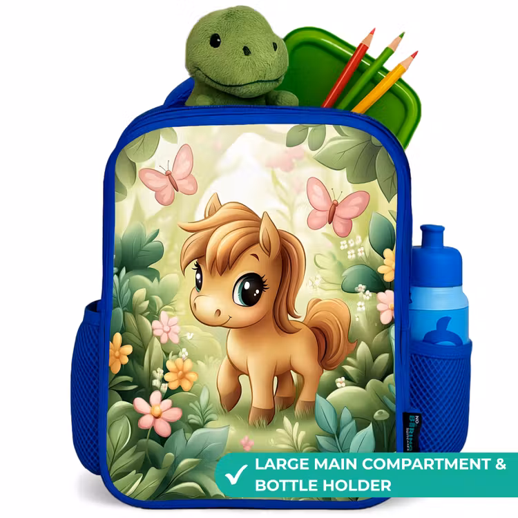 Kids backpack - Blue - Horse - Flowers - Butterflies — 5