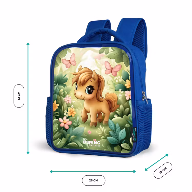 Kids backpack - Blue - Horse - Flowers - Butterflies — 6