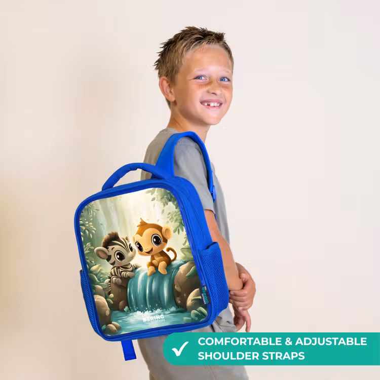 Kids backpack - Blue - Zebra - Monkey - Waterfall - Rocks — 4