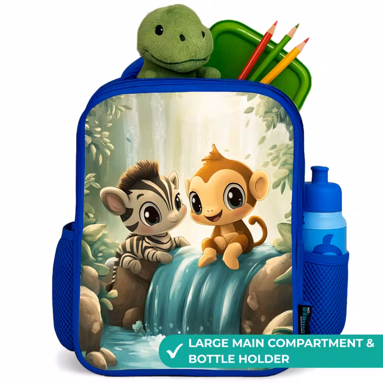 Kids backpack - Blue - Zebra - Monkey - Waterfall - Rocks — 5