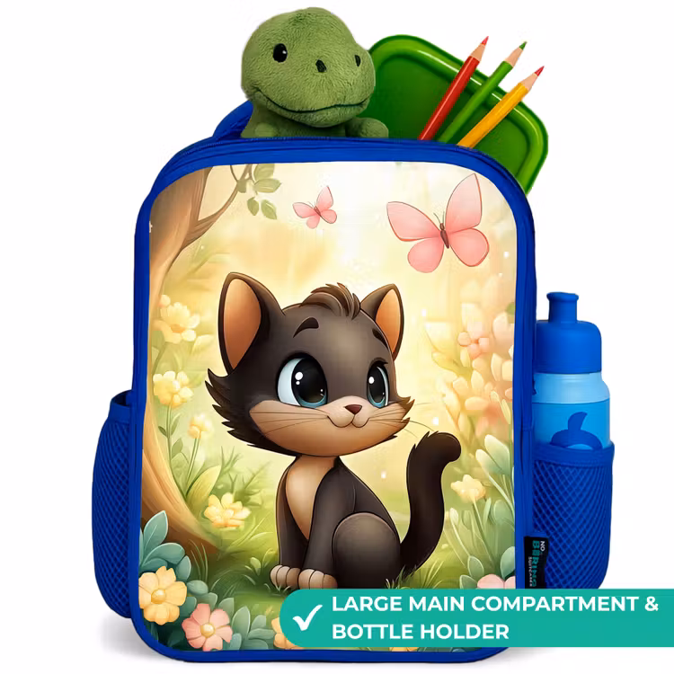 Kids backpack with name - Blue - Cat - Butterfly - Flowers — 5