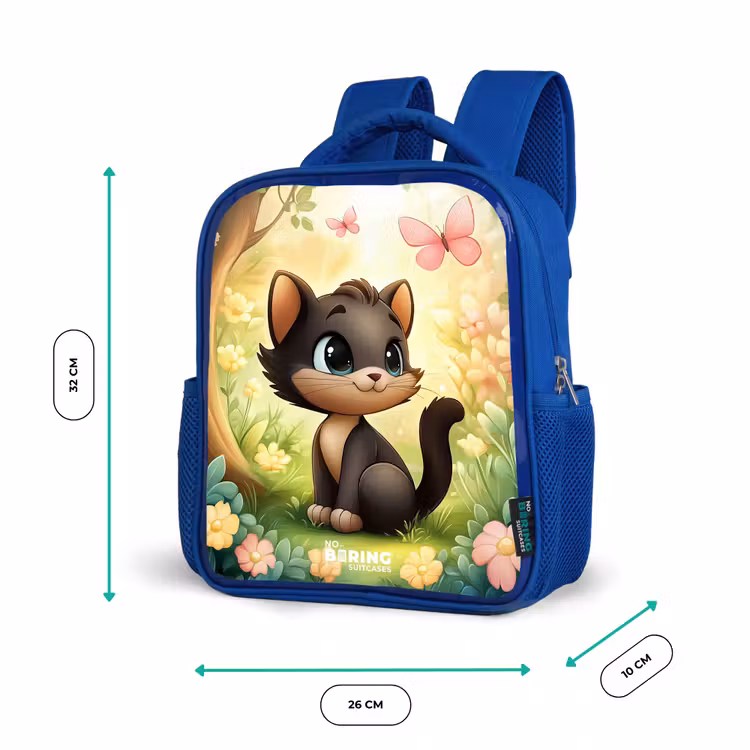 Kids backpack with name - Blue - Cat - Butterfly - Flowers — 6