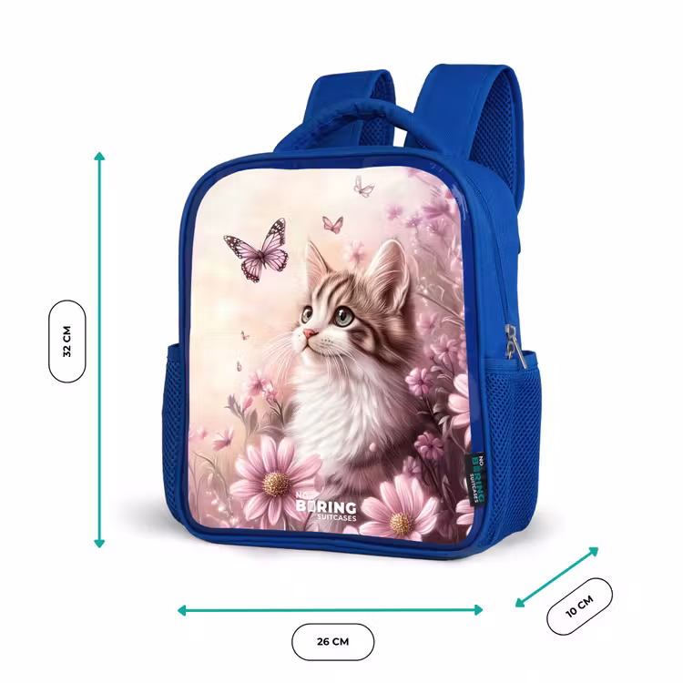 Kids backpack with name - Blue - Cat - Purple - Butterflies - Flowers — 6