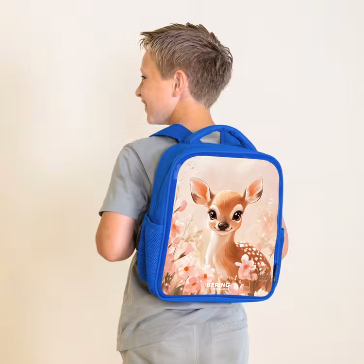 Kids backpack with name - Blue - Deer - Eyes - Dots - Flowers — 2