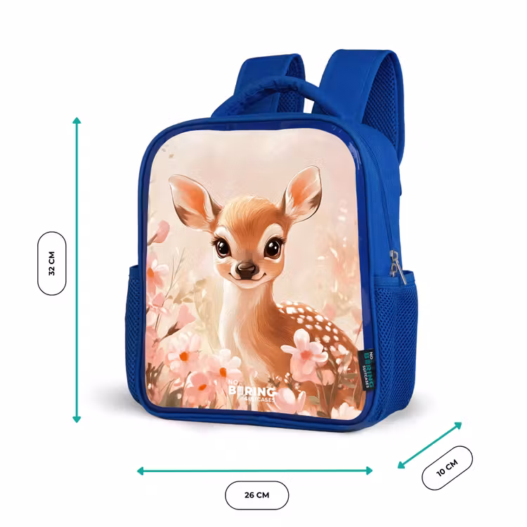 Kids backpack with name - Blue - Deer - Eyes - Dots - Flowers — 6