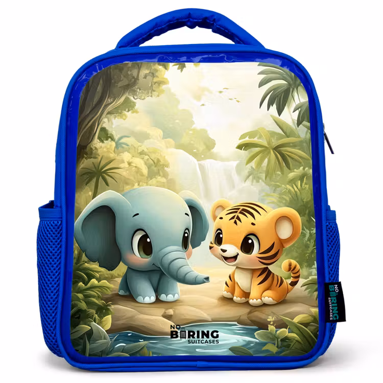 Kids backpack with name - Blue - Elephant - Tiger - Forest - Jungle — 1