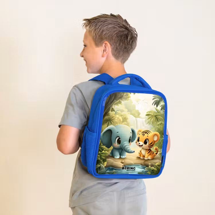 Kids backpack with name - Blue - Elephant - Tiger - Forest - Jungle — 2