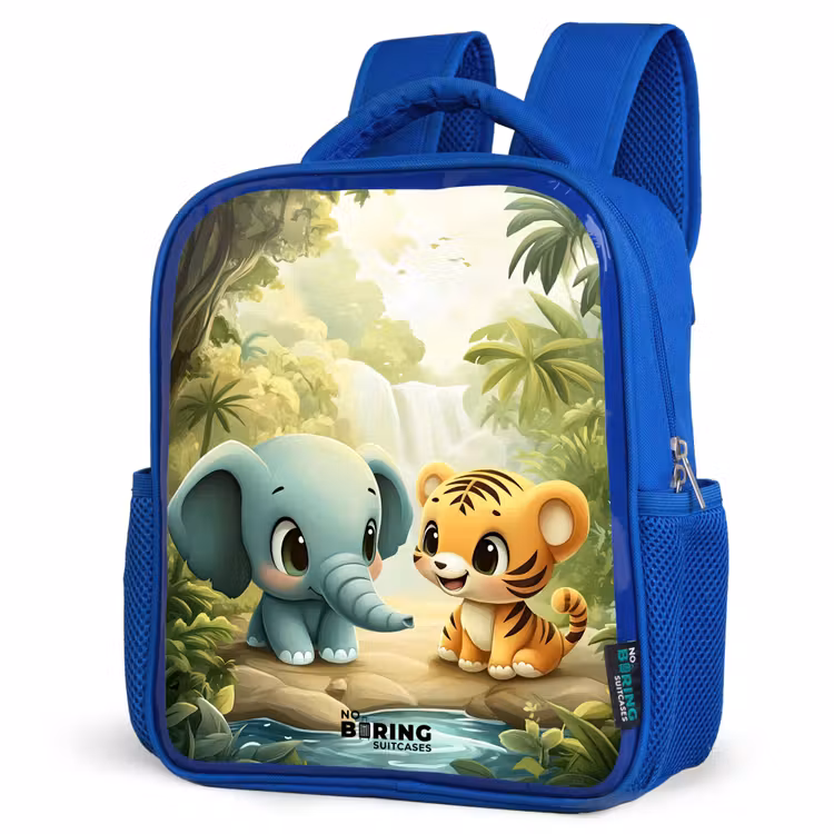Kids backpack with name - Blue - Elephant - Tiger - Forest - Jungle — 7