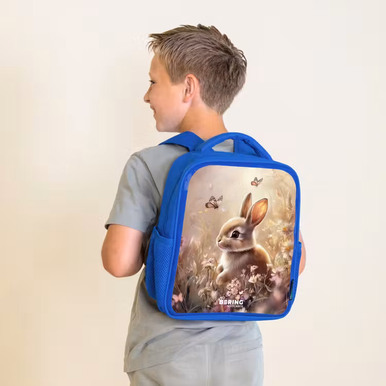 Kids backpack with name - Blue - Flowers - Brown - Bunny - Butterfly — 2