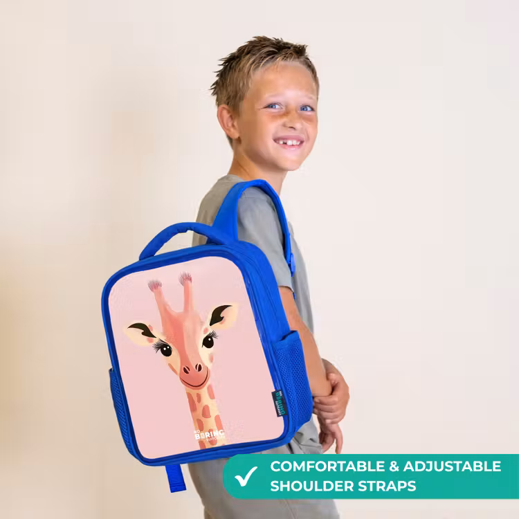 Kids backpack with name - Blue - Giraffe - Eyelashes - Minimalist - Pink — 4