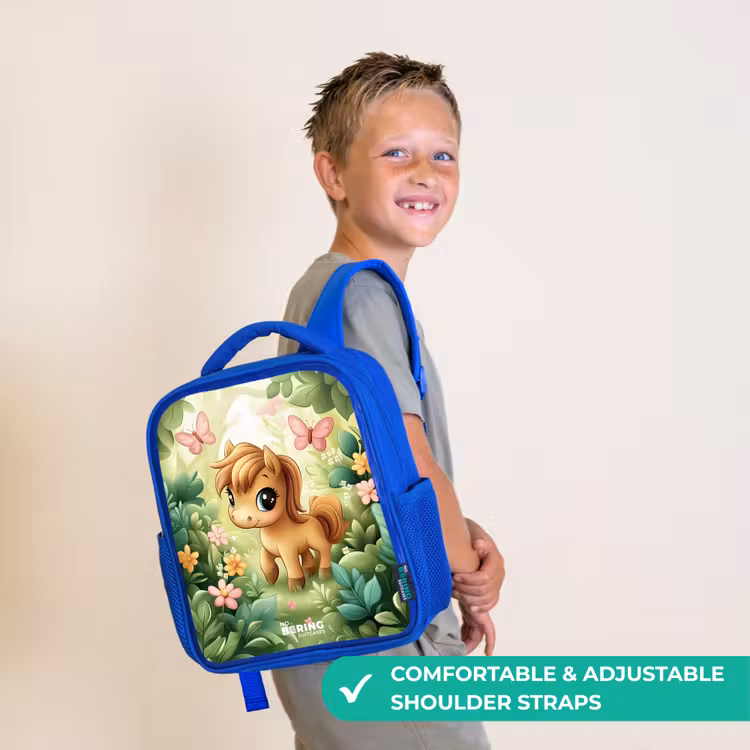 Kids backpack with name - Blue - Horse - Flowers - Butterflies — 4