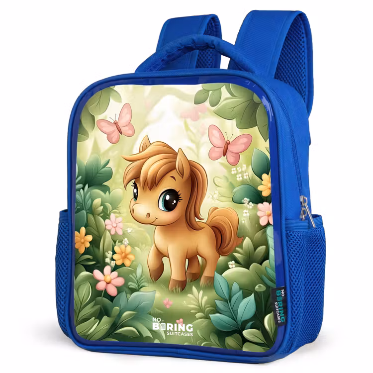 Kids backpack with name - Blue - Horse - Flowers - Butterflies — 7