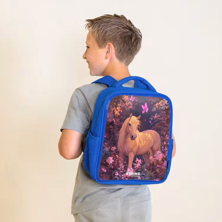 Kids backpack with name - Blue - Horse - Flowers - Purple - Butterfly — 2