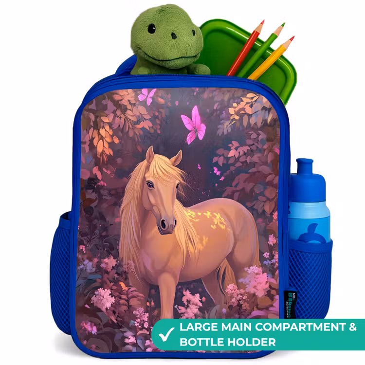 Kids backpack with name - Blue - Horse - Flowers - Purple - Butterfly — 5