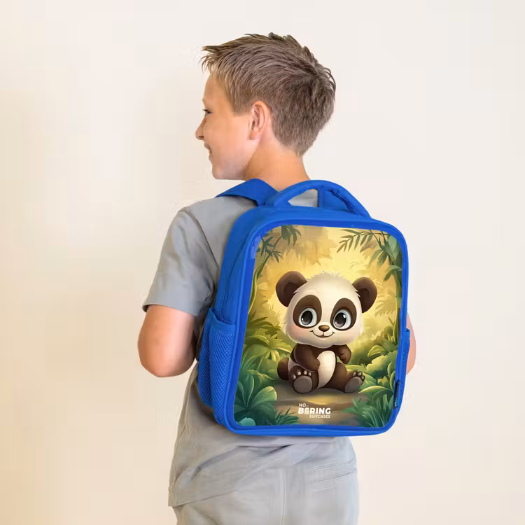 Kids backpack with name - Blue - Panda - Bamboo Forest - Green — 2