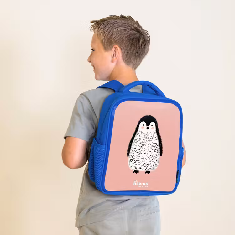 Kids backpack with name - Blue - Penguin - Dots - Pink - Minimalist — 2