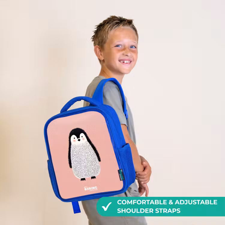 Kids backpack with name - Blue - Penguin - Dots - Pink - Minimalist — 4