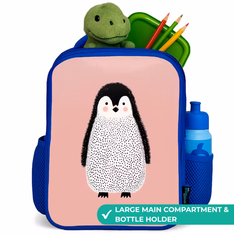 Kids backpack with name - Blue - Penguin - Dots - Pink - Minimalist — 5