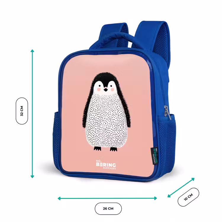 Kids backpack with name - Blue - Penguin - Dots - Pink - Minimalist — 6