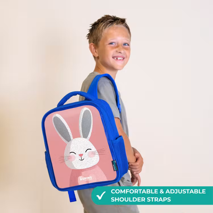 Kids backpack with name - Blue - Pink - Rabbit - Smile - Illustration — 4