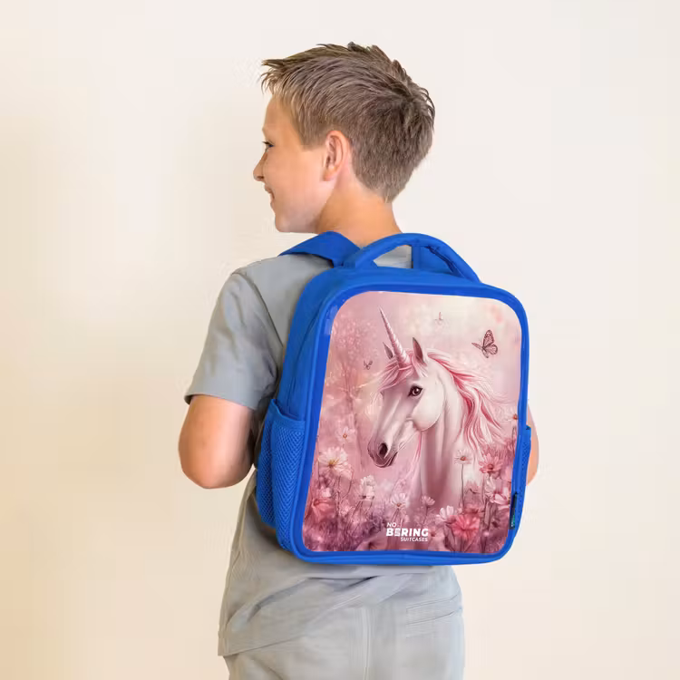 Kids backpack with name - Blue - Unicorn - Pink - Butterflies - Flowers — 2