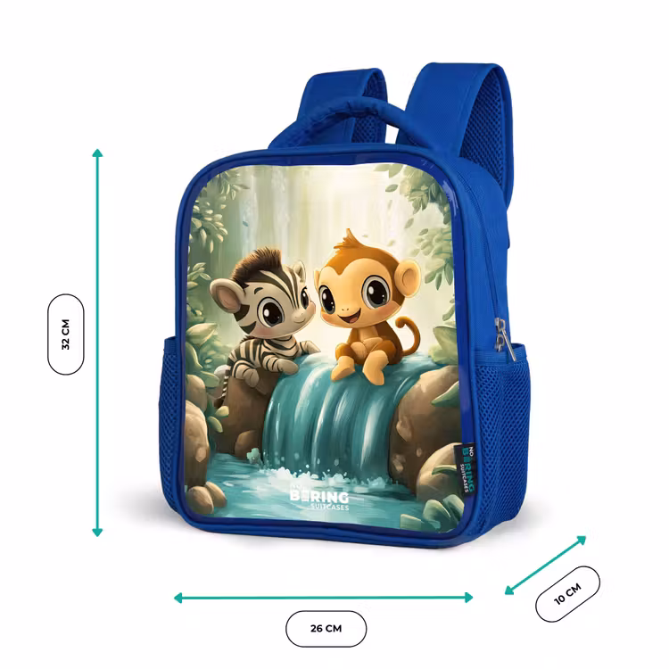 Kids backpack with name - Blue - Zebra - Monkey - Waterfall - Rocks — 6