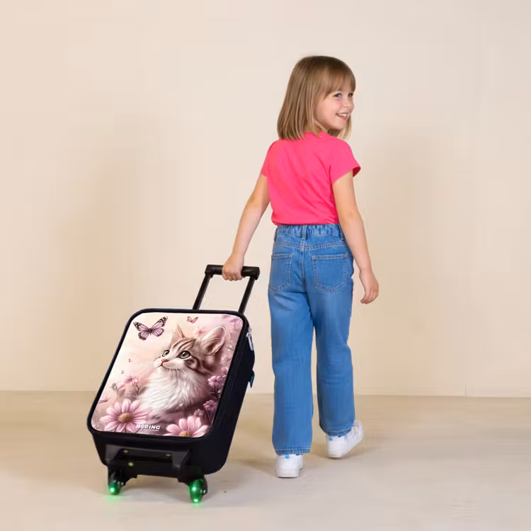 Children's suitcase - Cat - Purple - Butterflies - Flowers — 2