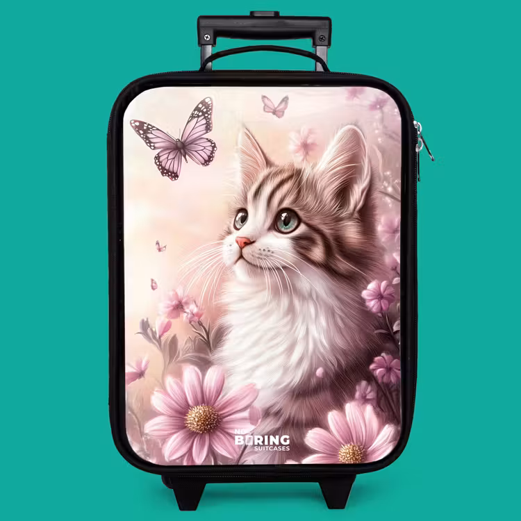 Children's suitcase - Cat - Purple - Butterflies - Flowers — 4