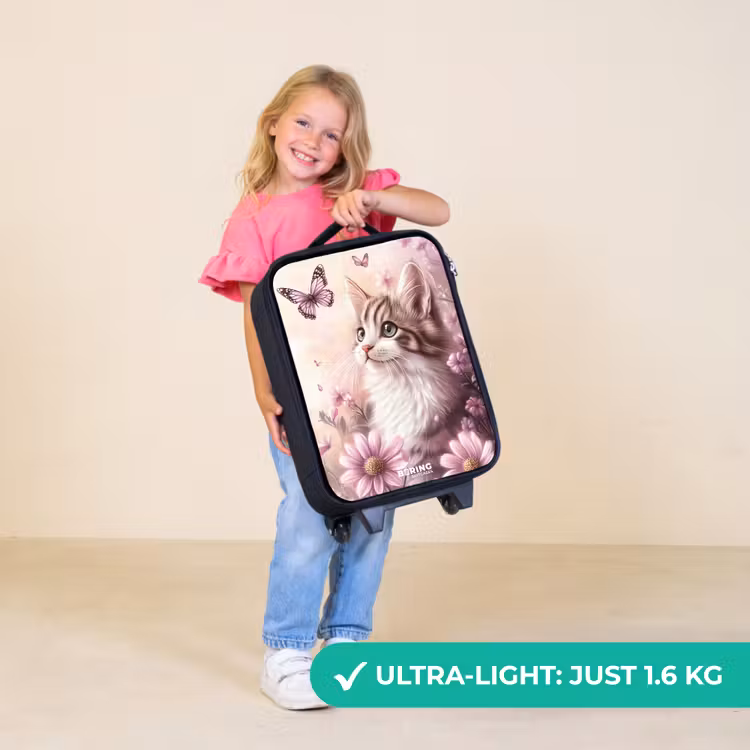 Children's suitcase - Cat - Purple - Butterflies - Flowers — 5